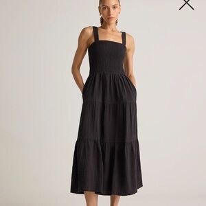 Elegant Black Smocked Midi Dress